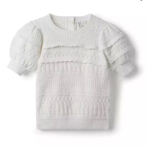 JANIE AND JACK KIDS GIRLS WHITE JET IVORY PUFF SLEEVE SCALLOP SWEATER TOP SZ 12